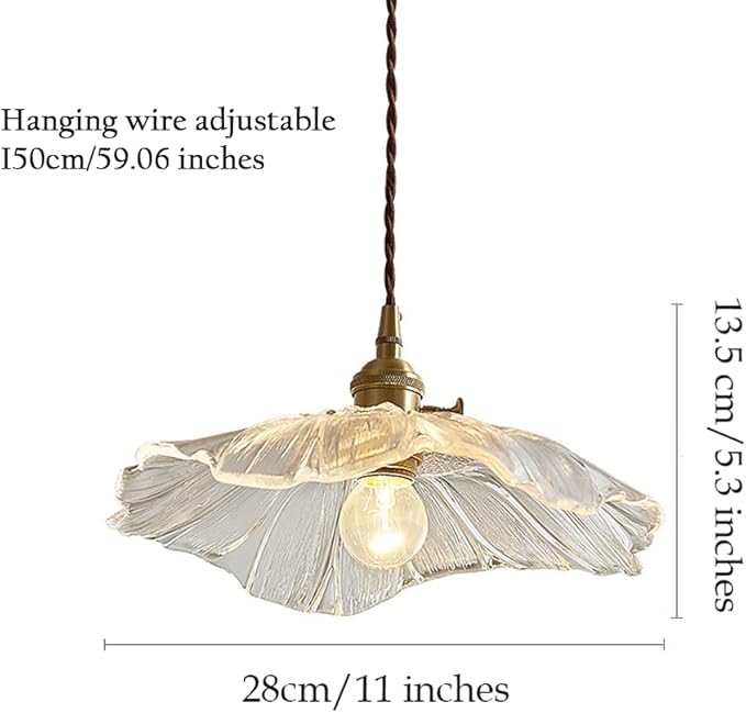 Glass Pendant Light Full Brass Modern Lighting Fixture Transparent Hanging Lamp E26 Socket 11 Inch Adjustable Pendant Lights for Kitchen Island Living Room Bedroom