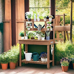 Yaheetech Outdoor Potting Bench, Sink, Display Rack & Storage Shelf,Brown
