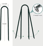 4 inch 25 Pack U Shape Green Garden Stakes,11 Gauge Garden Pins,U-Shaped Tent Stakes,Galvanized Landscape Staples for Yard Lawn,Tube, Landscape Fabrics,Irrigation Hose and Weed Barriers.