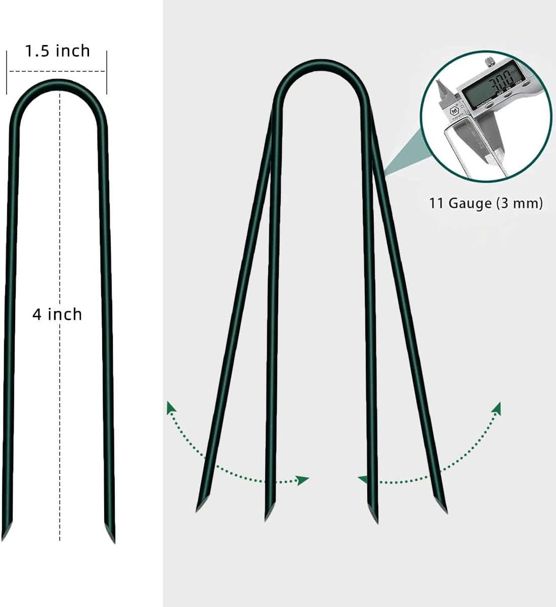 4 inch 25 Pack U Shape Green Garden Stakes,11 Gauge Garden Pins,U-Shaped Tent Stakes,Galvanized Landscape Staples for Yard Lawn,Tube, Landscape Fabrics,Irrigation Hose and Weed Barriers.