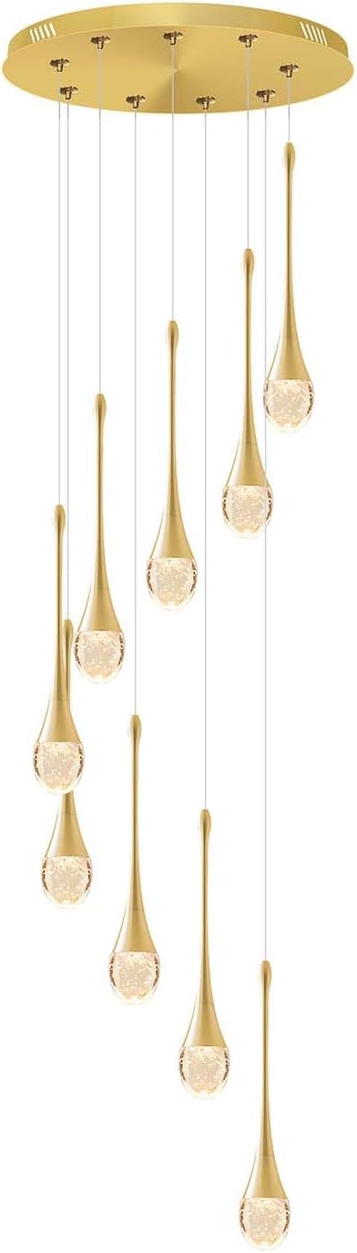 H100'' Modern Chandelier 9-Lights Gold Foyer Entrance Chandeliers High Ceiling Chandelier LED Dimmable 2700-6000K Fixtures