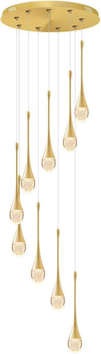 H100'' Modern Chandelier 9-Lights Gold Foyer Entrance Chandeliers High Ceiling Chandelier LED Dimmable 2700-6000K Fixtures