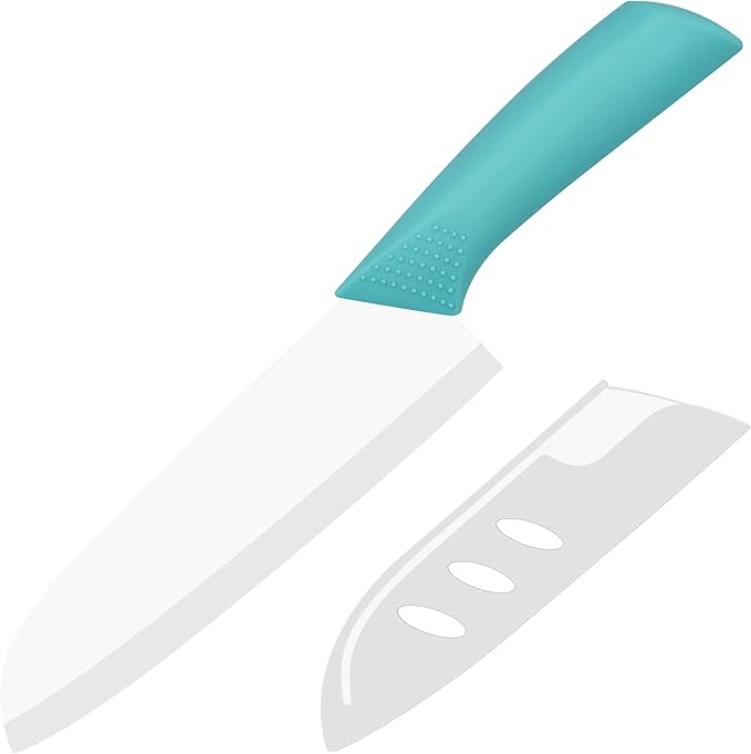 Ceramic Knife - 7 inch Chef's Santoku Knife - Sharp Ceramic Kitchen Knife with Sheath Cover