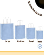 qiqee 50-Packs Light Blue Paper Gift Bags with Handles Bulk 4.5"x2.5"x6" Mini Size Party Favor Bags Multiple Uses
