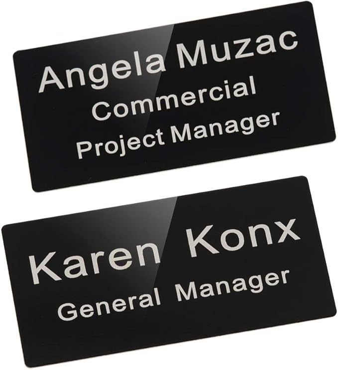 Custom Engraved Name Tag Badge for Business Personalized Identification with Pin or Magnetic Backing Aluminum ID Badge (Black/White, 1.5" x 3")