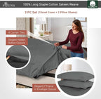 Pizuna Pure 100% Cotton King Duvet Cover Set, Luxurious 400 Thread Count Long Staple Cotton Sateen Weave with Button Closure (Combed Dark Grey Cotton Duvet Cover King)