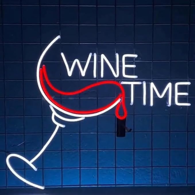 Wine Time Neon Sign Wall Art, Custom Wine Glass Led Sign, Wine Bar Room Neon Light, Wine Time Signage Decor, Open Sign For Wine Store Light Size:20inch