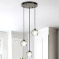 3 Lights Pendant Lighting, Brushed Black Cluster Pendant Light Kitchen Island, Cut Crystal Pendant Light Fixture Hanging Lights for Dining Room Foyer Bathroom