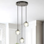 3 Lights Pendant Lighting, Brushed Black Cluster Pendant Light Kitchen Island, Cut Crystal Pendant Light Fixture Hanging Lights for Dining Room Foyer Bathroom