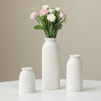 Ceramic Vase Set-3, Small Flower Vases for Decor, Modern Boho Farmhouse Style, Decorative Shelf Vases for Pampas Grass & Dried Flowers, Distressed Finish (White)