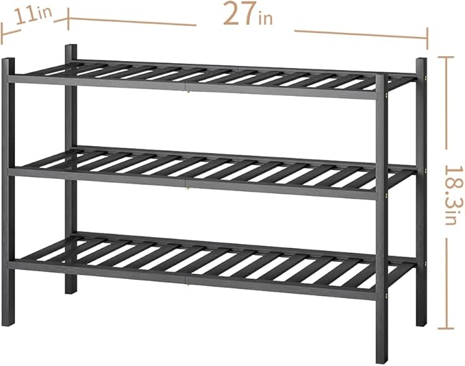 Shoe Rack, 3-Tier Bamboo Stackable Shoe Shelf Storage Organizer, Shoe Stand for Closet, Entryway and Hallway