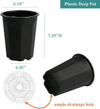 BangQiao 8 Pack 6.10 Inch Black Plastic Deep Nursery and Seedling Pots, Round Planter Container for Transplanting, Cutting, Succulent