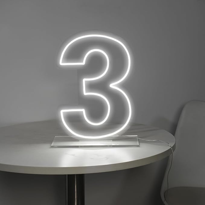Number 3 Neon Sign for Birthday, 16.54" Cool White USB Battery Powered Led Neon Sign for Party Wedding Anniversary Decor Light Sign (Number 3)