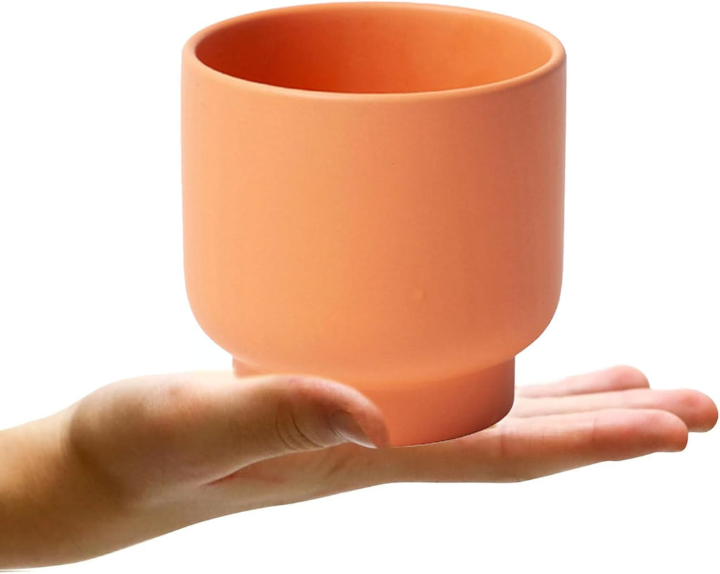 LB Orange Ceramic Planters for Indoor Plants, Succulent Plant Pots Ceramic Flower Pots, Modern Plant Pot for Living Room Office Home Decor, Round Flower Pot of 4.3 Inch(Plant Not Included)