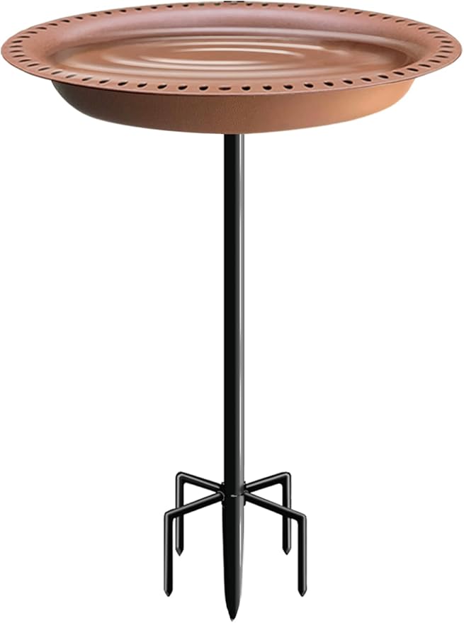 Garbuildman Upgraded 5-Prong Base Bird Bath with Metal Stake, Detachable Decoration Bowl Spa & Freestanding Birdfeeder for Outdoor Garden, Oval Style, Brown