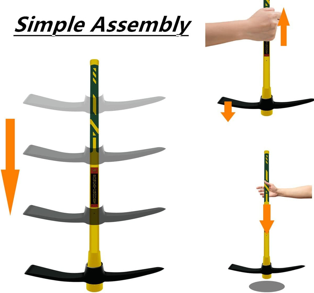 GloriousAMC Heavy Duty Mattock, 36" Fiberglass Handle, Yellow, Steel, Multipurpose Garden Tool, Chopping Soil, Gardening