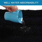 H.VERSAILTEX Bathroom Rugs Bath Rug Set 2 Piece Bathroom Contour Rug Toilet Mat Sets Non Slip Contour Bath Rug Ultra Thick Water Absorbent Striped Bath Mats Washable(47" x 17" Plus 20" x 20" U, Black)