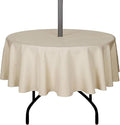 Outdoor Tablecloth Wrinkle-Free Stain Resistant Waterproof Polyester Fabric Table Cover with Zipper Umbrella Hole for Picnic/Party/Dinner/Patio Garden(70inch Round,Zippered,Nature)
