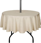Outdoor Tablecloth Wrinkle-Free Stain Resistant Waterproof Polyester Fabric Table Cover with Zipper Umbrella Hole for Picnic/Party/Dinner/Patio Garden(60inch Round,Zippered,Nature)