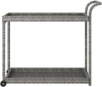 Outdoor Rolling Wicker Bar Cart with Storage Shelves, Portable Bar Cart with Wheels, Patio Kitchen Island Cart for Pool Deck Backyard, Gray 39.4"x17.7"x32.7" Poly Rattan -464