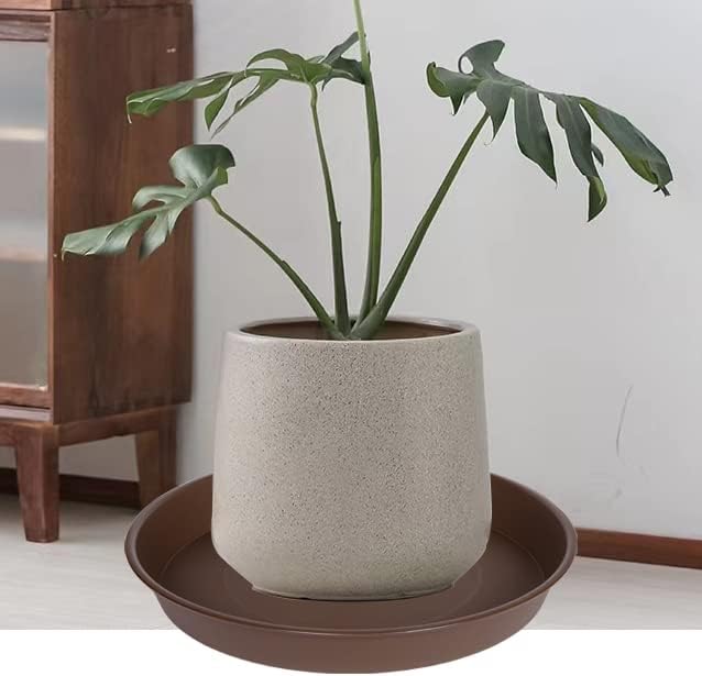 2 Pack of 14 inch Plant Saucer, Heavy Duty Round Plant Trays for Pots, Plastic Plant Water Tray, Bird Bath Bowls, Plant Saucers for Indoors, Pot Drip Trays for Planter 12-14" (14", Chocolate)