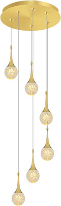 Flashing God 6-Lights Gold Chandeliers Crystal Bubble Teardrop Chandelier 70'' High Ceiling Foyer Entrance Chandeliers Creative Bar Ceiling Light Dimmable 2700K 4500K 6000K