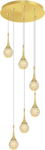 Flashing God 6-Lights Gold Chandeliers Crystal Bubble Teardrop Chandelier 70'' High Ceiling Foyer Entrance Chandeliers Creative Bar Ceiling Light Dimmable 2700K 4500K 6000K
