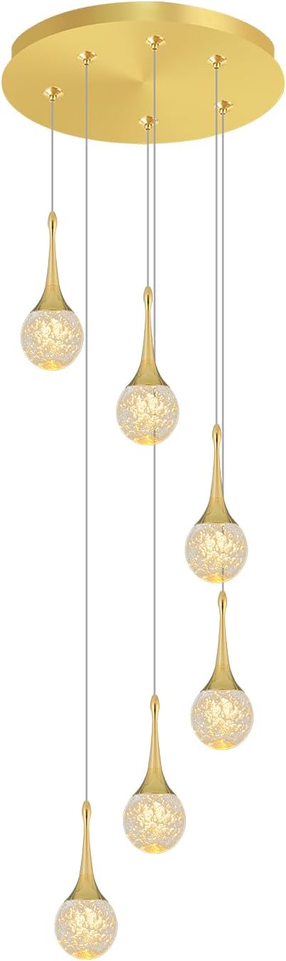 Flashing God 6-Lights Gold Chandeliers Crystal Bubble Teardrop Chandelier 70'' High Ceiling Foyer Entrance Chandeliers Creative Bar Ceiling Light Dimmable 2700K 4500K 6000K