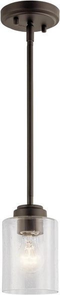 Kichler Winslow 7.5" Mini Kitchen Pendant with Clear Seeded Glass in Olde Bronze®, (7.5" H x 4.25" W), 44032OZ