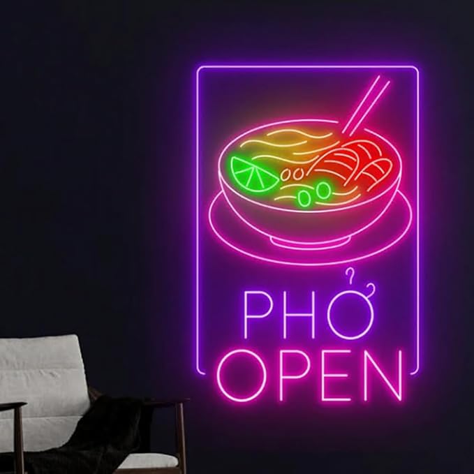 Phở Open Neon Sign, Pho Real Restaurant Led Sign, Pho Neon Light, Pho Led Light, Vietnamese Food Size:20in