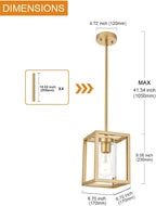 VINLUZ 1-Light Rustic Chandelier in Gold Finish Modern Industrial Pendant Lighting Fixture with Clear Glass Shade Hanging Ceiling Light for Dining Room