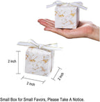 AWELL Small Marble White Gift Candy Box Bulk 2x2x2 inches with Ribbon Party Favor Box,Gold and White Marble,Pack of 50