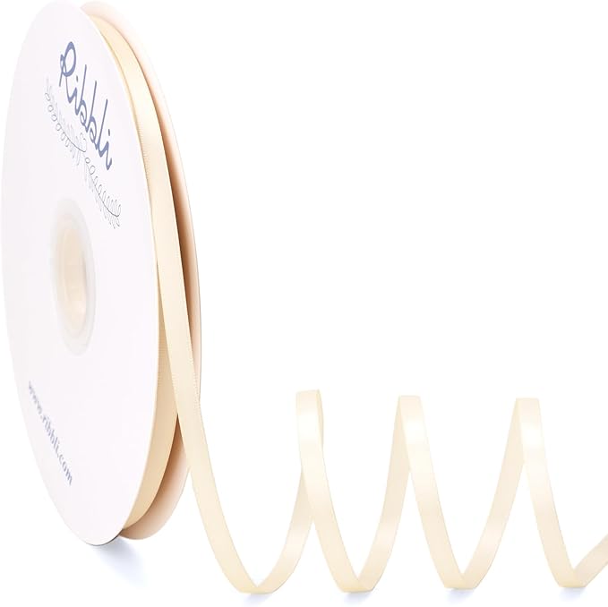 Ribbli Ivory Satin Ribbon Double Faced Satin 1/4 Inch x Continuous 100 Yards-Cream White Ribbon for Gift Wrapping Crafts Wedding Decoration Bows Bouquet Floral Arrangement