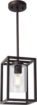 VINLUZ Modern 1-Light Cage Kitchen Island Pendant Lighting with Glass Shade Oil Rubbed Bronze Chandeliers Dining Room Lighting Fixtures Hanging Semi Flush Mount Ceiling Lights Bedrooms Hallway