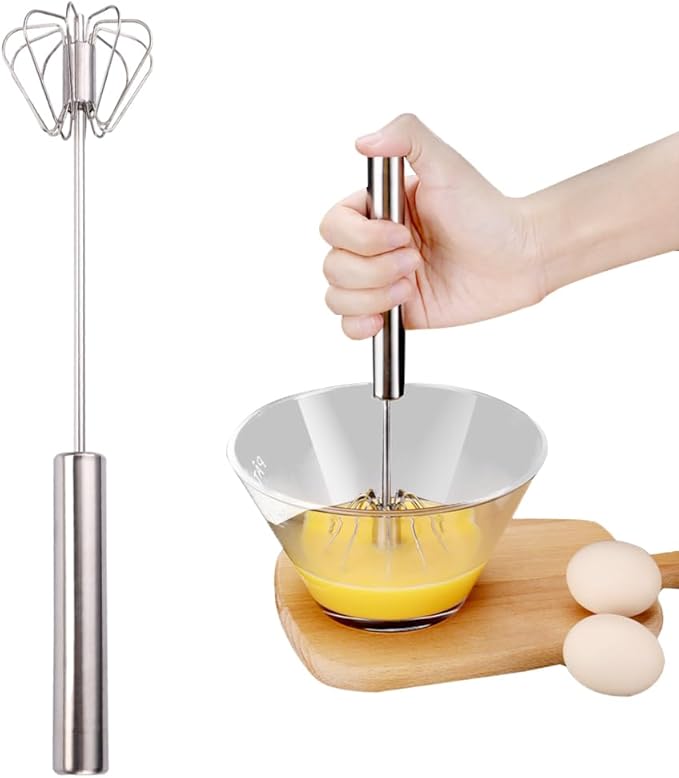 2025 Upgrade Stainless Steel Egg Whisk, Semi-Automatic Hand Push Mixer Stirrer Whisk Blender, Stainless Steel Whisks Blender for Blending, Beating & Stirring (14inch)