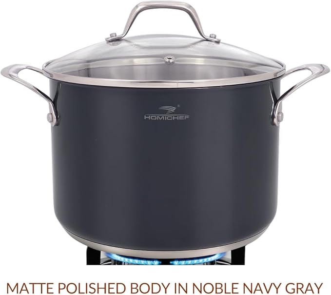 HOMICHEF 10-Piece Nickel Free Stainless Steel Cookware Set Navy Gray - Nickel Free Stainless Steel Pots and Pans Set - Healthy Non-Toxic Induction Cookware Sets