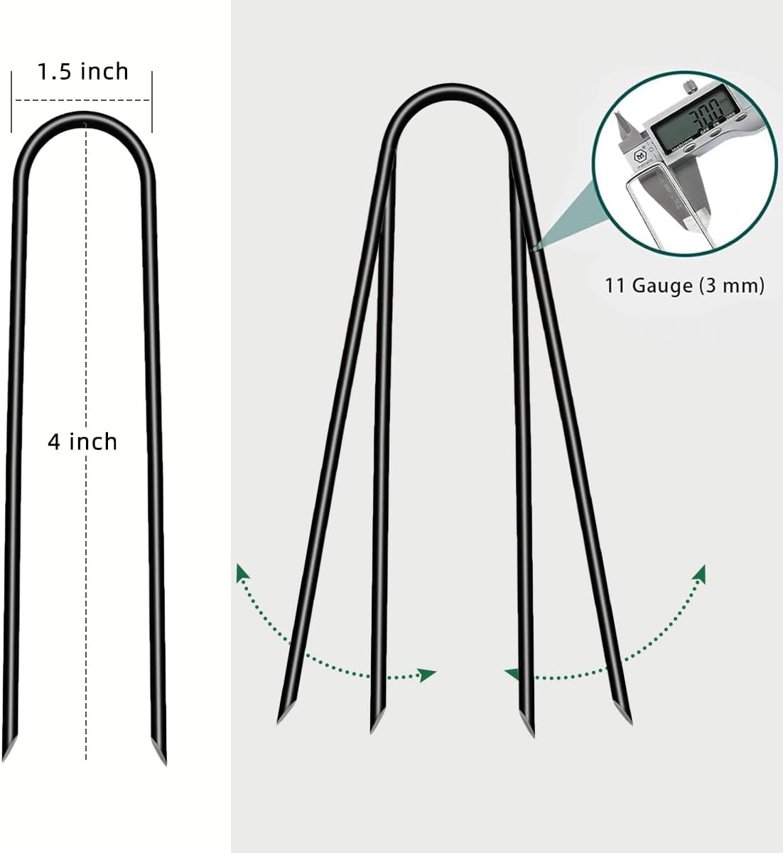4 inch 25 Pack U Shape Black Garden Stakes,11 Gauge Garden Pins,U-Shaped Tent Stakes,Galvanized Landscape Staples for Yard Lawn,Tube, Landscape Fabrics,Irrigation Hose and Weed Barriers.