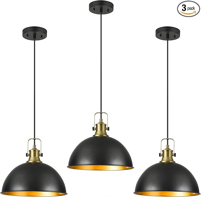 12 Inch Black Farmhouse Pendant Lights for Kitchen Island Industrial Haning Lamp Adjustable Height Vintage Dome Hanging Light Fixtures for Barn, Dining Room