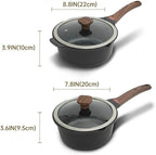 Vinchef New Nonstick Sauce Pot Set with Lids, 3QT Saucepan & 4QT Saucepot,Dishwasher Safe,Induction Compatible, Scratch/Stain Resistant, Stay-Cool Handles, PFAS-Free, Black