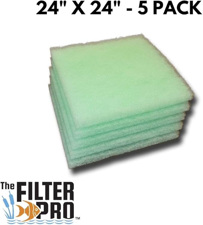 Lime Green Fine Filter Media, 1" Thick, 24" x 24" Pads, 5 Pack, Perfect for Aquariums, Ponds or Water Gardens, Made in USA