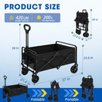 Wagons Carts Foldable, Collapsible Wagon with All-Terrain Wheels 420lbs Weight Capacity Heavy Duty Utility Wagon with Drink Holders for Beach, Garden, Camping, Shopping Groceries, Sports