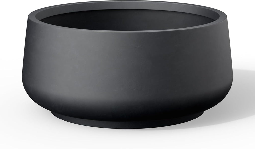 Kante 16.1" Dia Round Curvy Concrete Planter, Large Plant Pots with Drainage Hole and Rubber Plug for Indoor Outdoor Plants, Flower Pot for Home Garden Patio Porch, Black