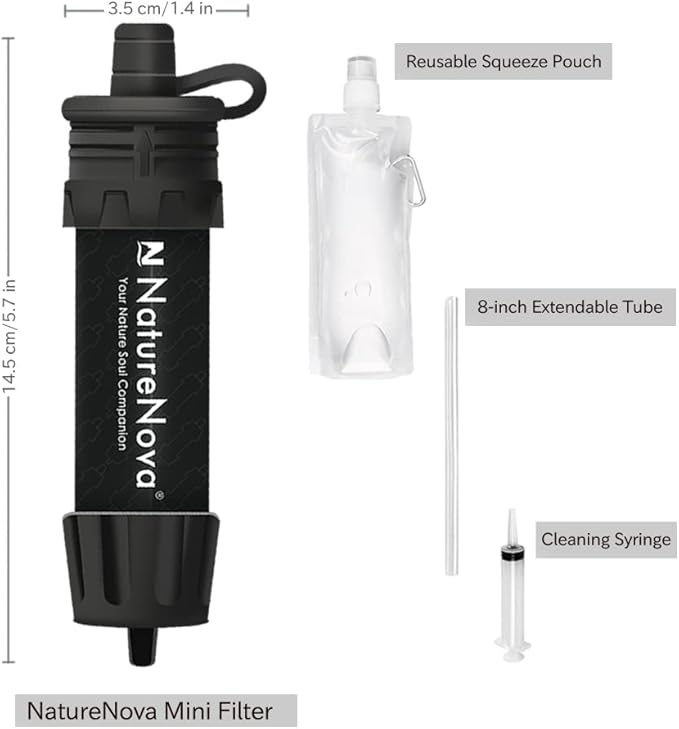 Mini Water Filter NatureNova Portable Emergency Water Filtration System Hiking Camping Straw Survival Gear Emergency Preparedness