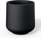 Kante 11.6" Dia Round Concrete Planter, Outdoor Indoor Large Plant Pots Containers with Drainage Hole and Rubber Plug for Home Garden Patio, Black
