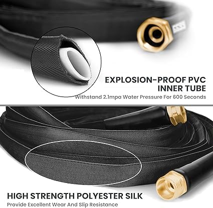 Giraffe Tools Garden Hose 75FT Lightweight Lay Flat Water Hose Kink Free Flexible Hose with 9 Spray Function Nozzle（Black）