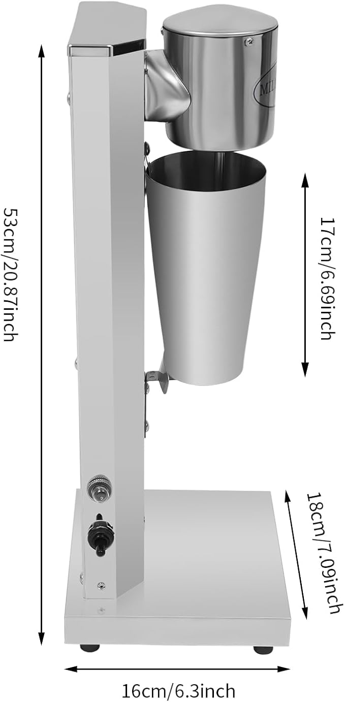 Electric Milkshake Maker, Commercial Stainless Steel Milk Shake Machine, Drink Mixers, 16000r/min & 800ml/Cup, Smoothie Milk Foam Tea Mixer Blender + 1 PP Cup, 180W 110V (1 Head)
