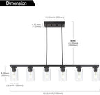Black 6-Lights Kitchen Island Light with Clear Glass Shades, Farmhouse Hanging Pendant Light Fixture for Farmhouse Dining Room Living Room