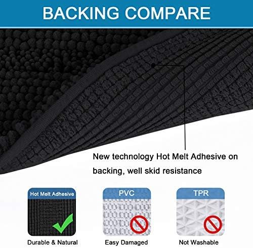 H.VERSAILTEX Bathroom Rugs Bath Rug Set 2 Piece Bathroom Contour Rug Toilet Mat Sets Non Slip Contour Bath Rug Ultra Thick Water Absorbent Striped Bath Mats Washable(47" x 17" Plus 20" x 20" U, Black)
