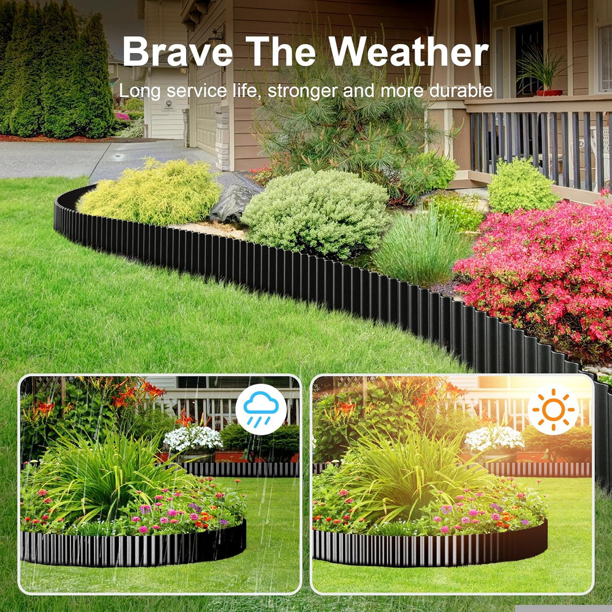 Land Guard Metal Landscape Edging, 6" x 50 ft (2-Roll Pack) – Flexible Black Garden Border