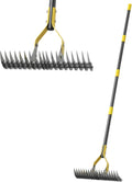 Thatch Rake,Cold-Pressed Steel Dethatcher Rake - 56 inch Adjustable Handle, Ergonomic Grip, Rust-Resistant - Perfect for Gardens, Lawns, Fields, & More - Senior-Friendly Design